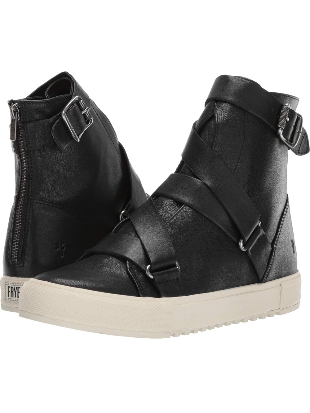 Frye Black Leather Gia Moto High Top Sneaker Boots